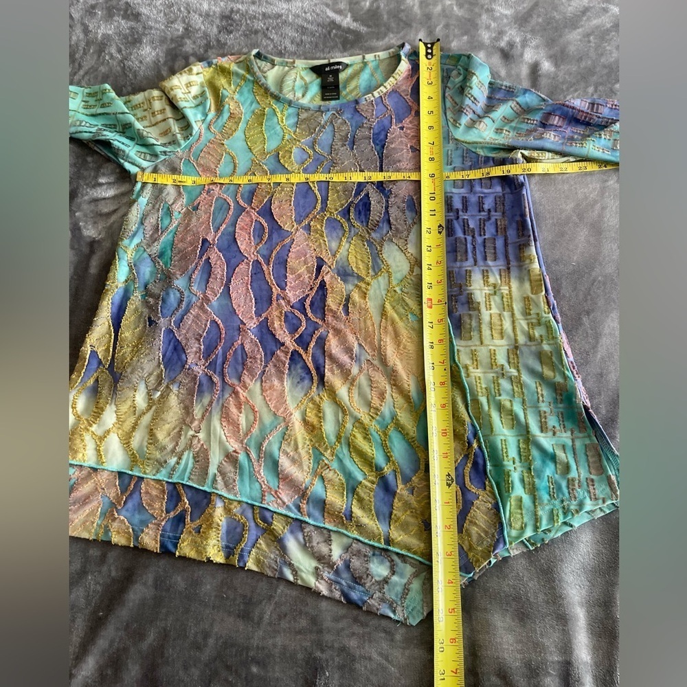 Ali Miles Womens Blouse Size Medium Artsy Textured Asymmetrical Hem Multicolor - Picture 5 of 7